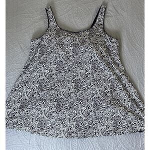 NWOT Lands End One Piece Sz 3X Black White Paisley Dble Strap Slf Bra Swim Dress